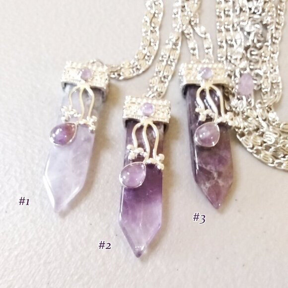 Utterly Feminine! Amethyst Bar Necklace with Ornate Stainless Steel Chain - Picture 3 of 12